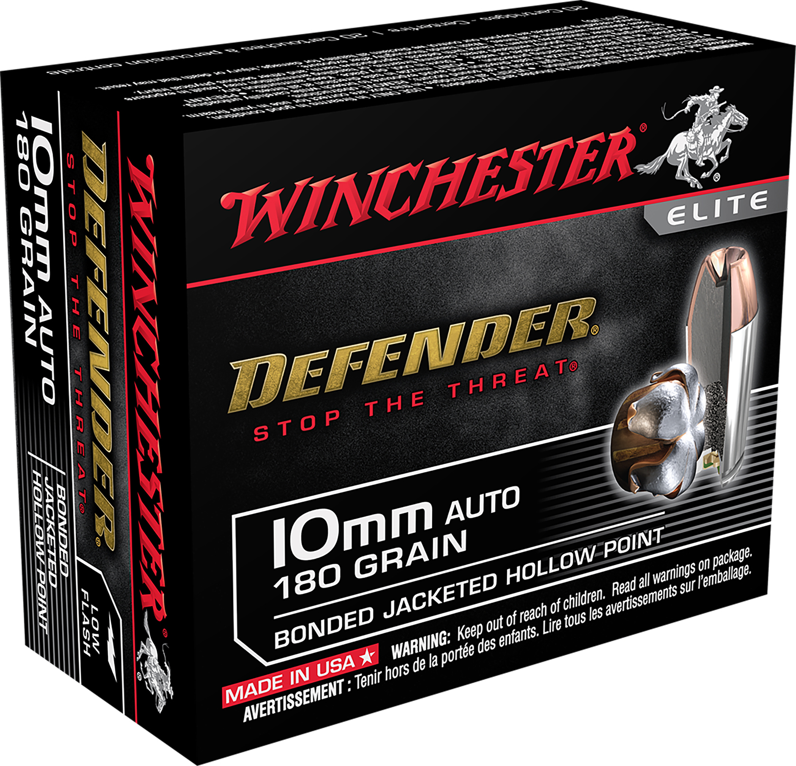 Winchester Ammo S10MMPDB Defender 10mmAuto 180gr Bonded Jacket Hollow Point 20 Per Box/10 Case