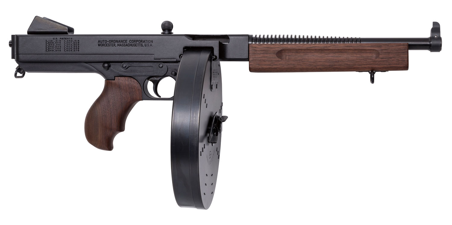 Thompson TA5100D 1927A-1 Lightweight Deluxe 45 ACP Caliber with 10.50" Barrel, 100rd Capacity (Drum), Black Hard Coat Anodized Metal Finish, American Walnut Grip Right Hand