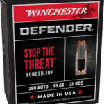 Winchester Ammo S380PDB Defender 380ACP 95gr Bonded Jacket Hollow Point 20 Per Box/10 Case
