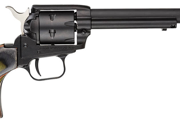 Heritage Mfg RR22MBS6 Rough Rider  22 LR/22 WMR 6 Shot, 6.50" Black Satin Steel Barrel, Black Satin Zinc Alloy Frame, Black Satin Cylinder, Camo Laminate Grip, Exposed Hammer
