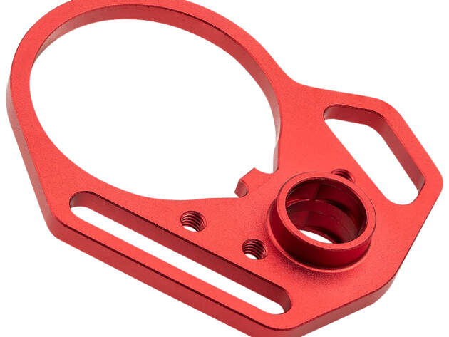 Strike Industries ARULMFEP&ACNRED QD End Plate QD End Plate with Hook Attachments & Anti-Rotation Castle Nut, Red Finish