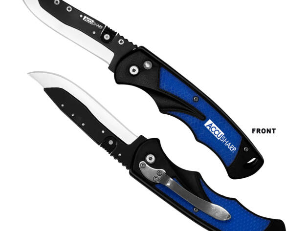 AccuSharp 743C Replaceable Blade Razor  3.50" Folding Plain Stainless Steel Blade/Royal Blue Ergonomic Anti-Slip Anodized Aluminum Handle/Includes 2 Replacement Blades/Belt Clip
