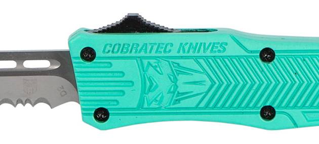 CobraTec Knives STFCTK1SDS CTK-1  Small 2.75" OTF Drop Point Part Serrated D2 Steel Blade/ Tiffany Blue Aluminum Handle Features Glass Breaker Includes Pocket Clip