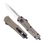 CobraTec Knives MWTPFS3DNS FS-3 We The People Medium 3" OTF Drop Point Plain D2 Steel Blade Tan w/"We The People" Aluminum Cerakoted Handle Features Glass Breaker Includes Pocket Clip