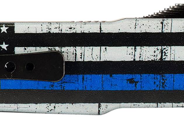 Templar Knife SABTB32 Premium LW We Back You Small 3" OTF Drop Point Plain Black Oxide Stonewashed D2 Steel Blade, 4.50" Black & White w/Blue Line Aluminum Handle