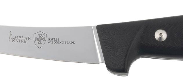Templar Knife K6BBK362 Boning  6" Fixed Plain Damasteel Blade, 5" Black G10 Handle