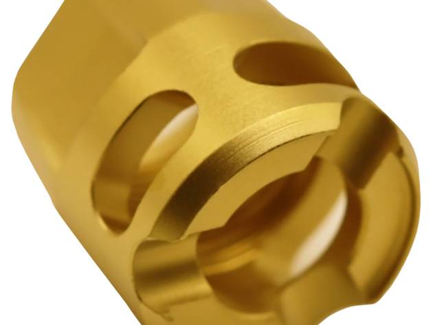 True Precision Inc TPYMICROG Micro Compensator Y-Type Gold 416R Stainless Steel 1/2"x28 Threads 9mm/380 ACP