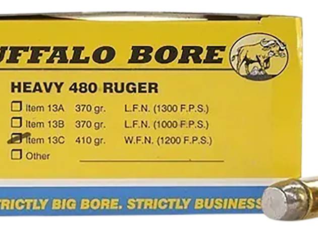 Buffalo Bore Ammunition 13C20 Heavy Strictly Business 480Ruger 410gr Wide Flat Nose 20 Per Box/12 Case