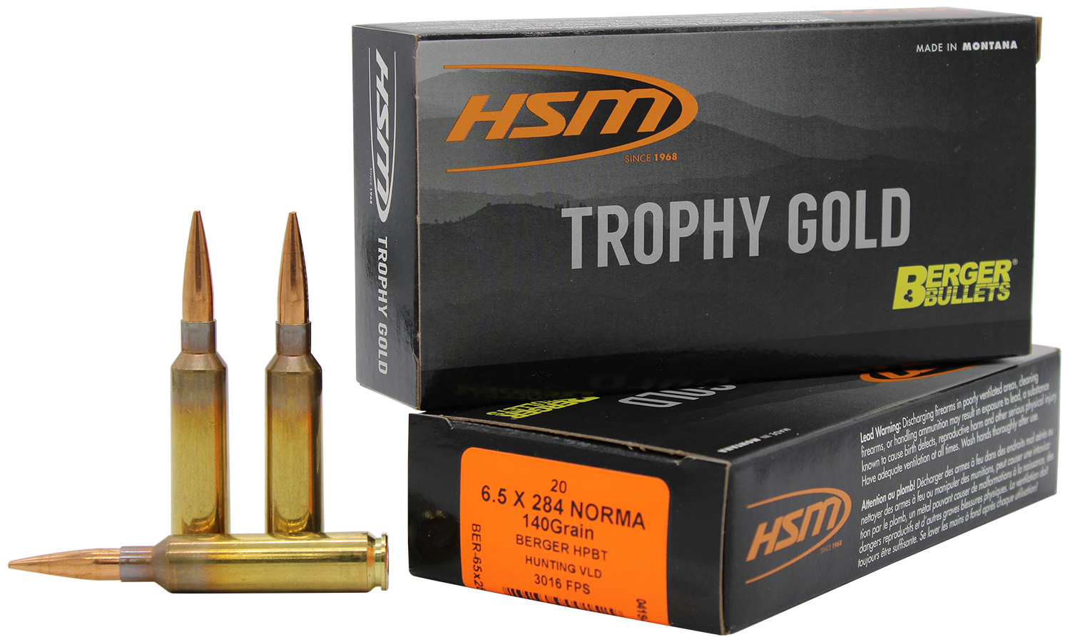HSM 65X284140VLD Trophy Gold Extended Range 6.5x284 Norma 140 gr Berger Hunting VLD Match 20 Per Box/ 20 Case