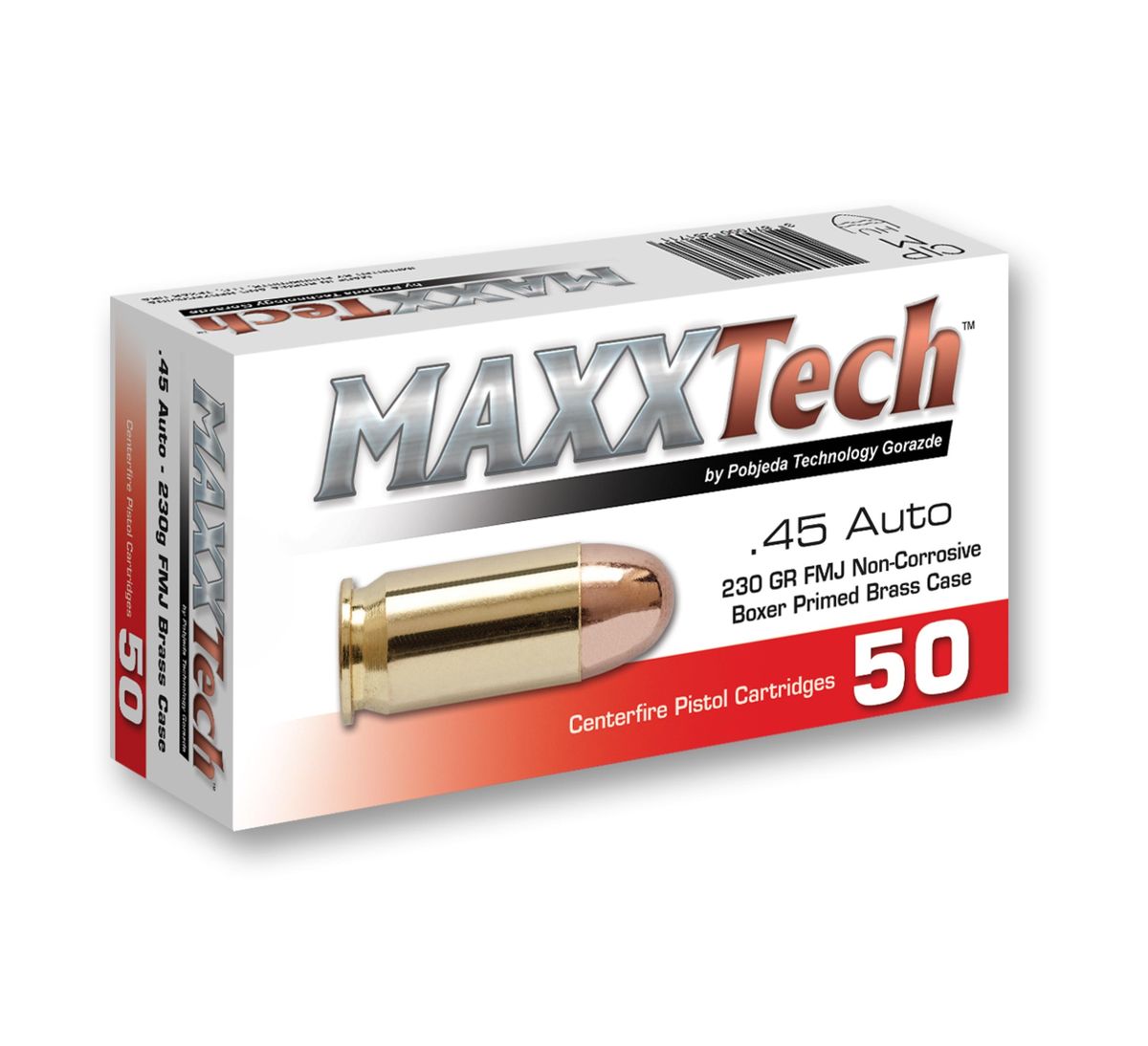 Maxxtech Brass Casefire Handgun Ammunition .45 ACP 230 gr FMJ 50/ct