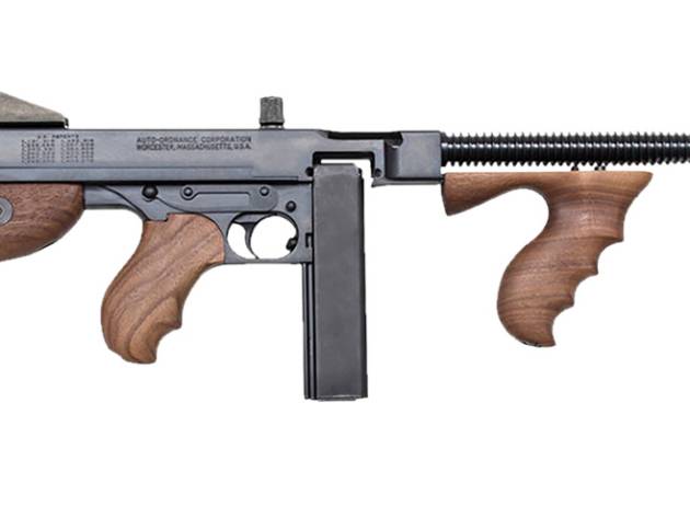 Thompson T5100D 1927A-1  45 ACP Caliber with 16.50" Barrel, 20+1 Capacity (Stick), 100+1 Capacity (Drum), Blued Metal Finish, American Walnut Stock Wood Grip Right Hand