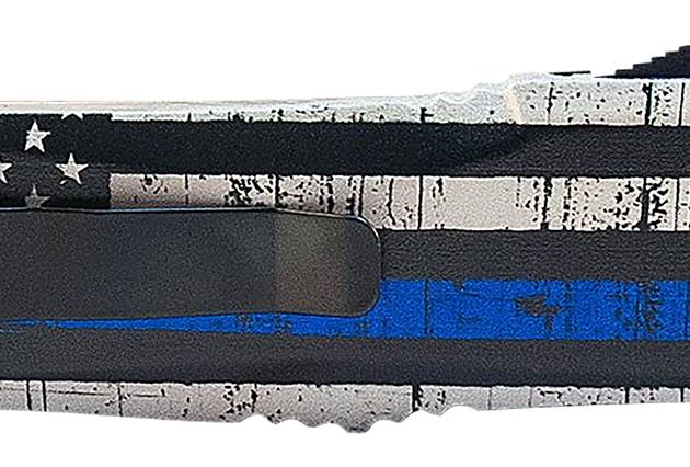 Templar Knife MBTB131 Gen II Back The Blue Slim 3.43" OTF Dagger Plain Black Oxide Stonewashed 440C SS Blade, 5.05" Black & White w/Blue Line Aluminum Handle, Glass Breaker