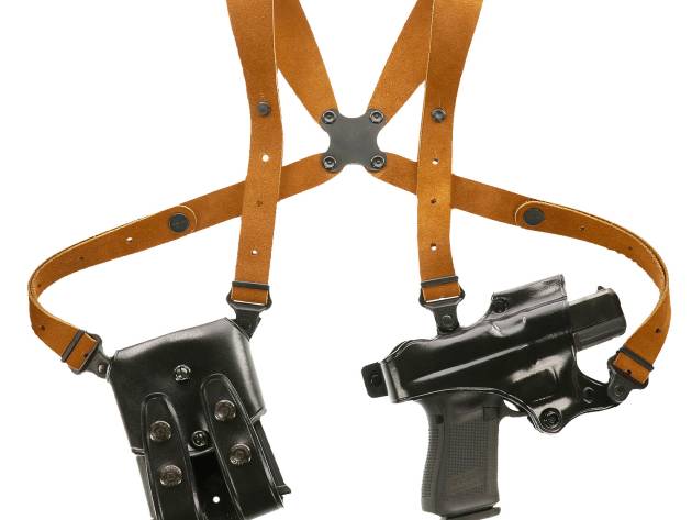 Galco JR224B Jackass Rig Shoulder System Size Fits Chest Up To 56" Black Leather Harness Compatible w/ Glock 19X/19 Gen1-5/Glock 23 Gen2-5 Right Hand
