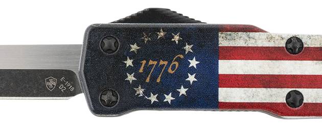 Templar Knife MZBRF221 Premium Weighted Betsy Ross Flag Slim 3.16" OTF Tanto Plain Black Oxide Stonewashed D2 Steel Blade, 4.93" Betsy Ross Flag Aluminum Zinc Alloy Handle