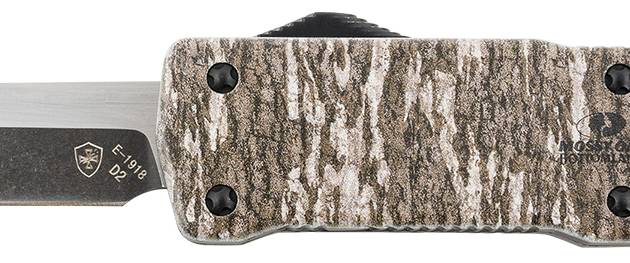 Templar Knife LZMOB321 Premium Weighted  Large 3.55" OTF Drop Point Plain Black Oxide Stonewashed D2 Steel Blade, 5.25" Mossy Oak Bottomland Aluminum Zinc Alloy Handle