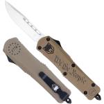 CobraTec Knives SWTPFS3DNS FS-3 We The People Small 2.75" OTF Drop Point Plain Aluminum Cerakoted D2 Steel Blade, Tan "We The People" Aluminum Handle