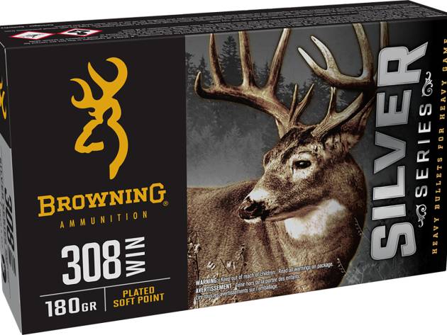 Browning Ammo B192603081  Silver 308Win 180gr Plated Soft Point 20 Per Box/10 Case