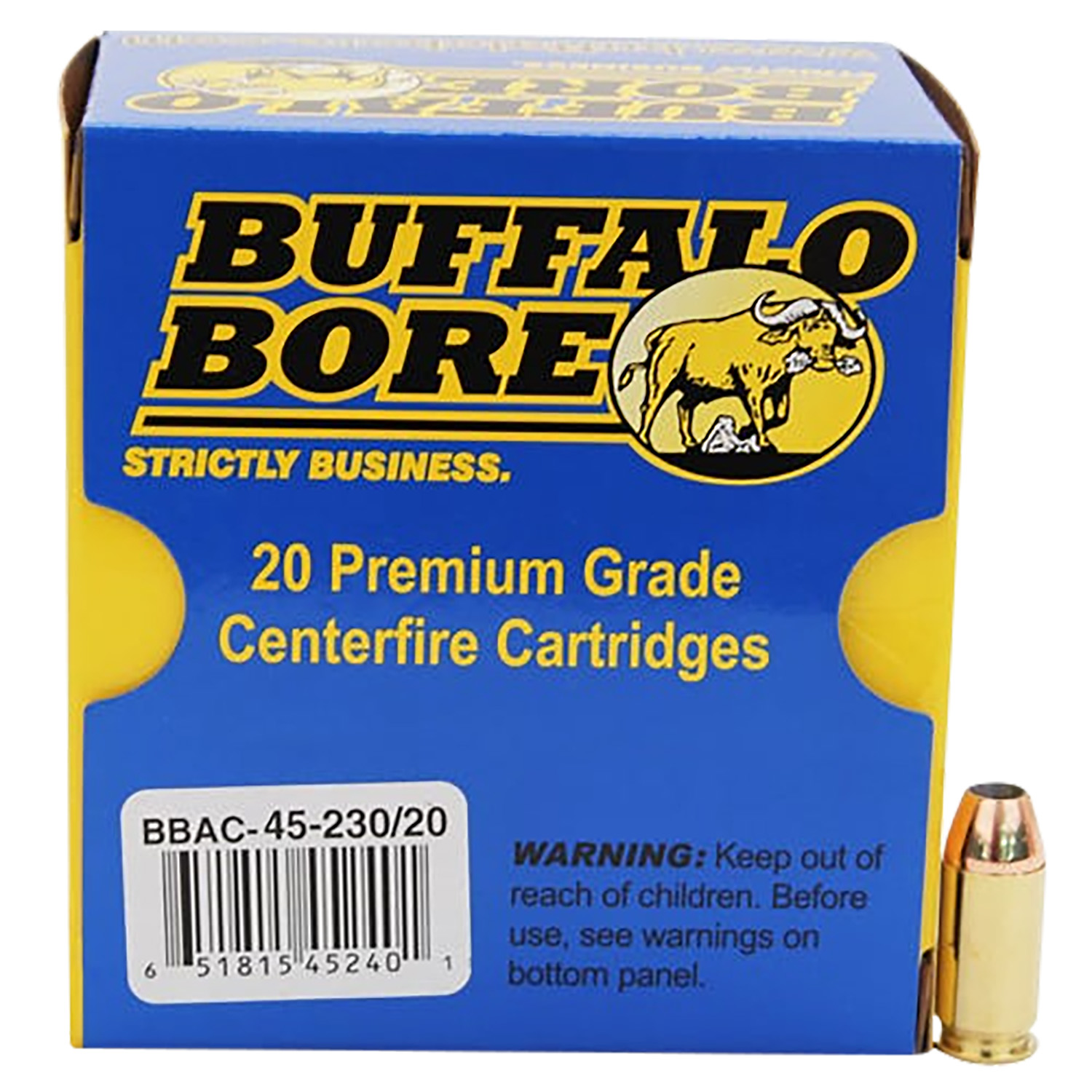Buffalo Bore Ammunition 4523020 Personal Defense Strictly Business 45ACP +P 230gr Jacket Hollow Point 20 Per Box/12 Case