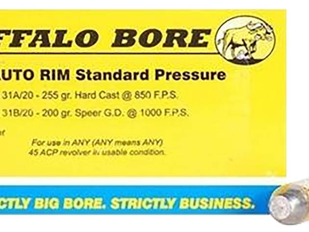 Buffalo Bore Ammunition 31A20 Standard Pressure Strictly Business 45Auto Rim 255gr Hard Cast Flat Nose 20 Per Box/12 Case