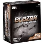 CCI Blazer Brass Handgun Ammunition 9mm Luger 115gr FMJ 1145 fps 200/ct