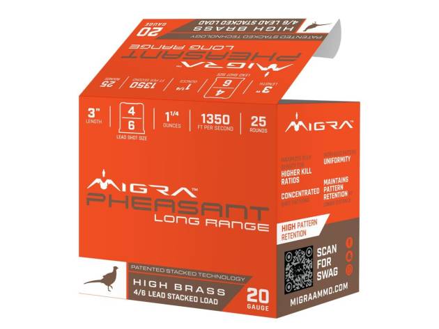 Migra Pheasant Long Range Shotshells 20ga 3" 1-1/4oz 1350 fps #4 & #6 25/ct