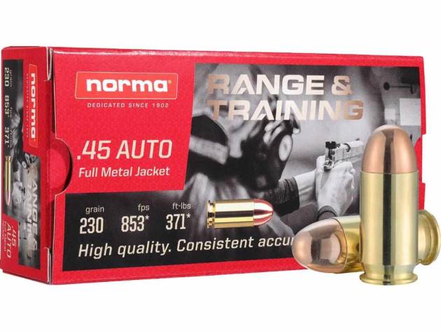 Norma Range and Training Handgun Ammunition .45 Auto 230gr FMJ 853 fps 50/ct