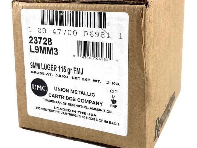 Remington UMC Handgun Ammunition 9mm Luger 115 gr FMJ 1145 fps 1000/ct  (20-50/ct)