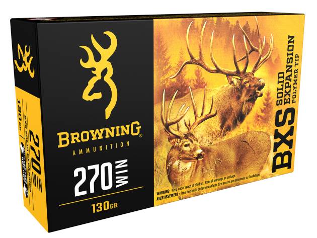 Browning Ammo B192402701 BXS Copper Expansion 270Win 130gr Lead Free Solid Expansion Polymer Tip 20 Per Box/10 Case