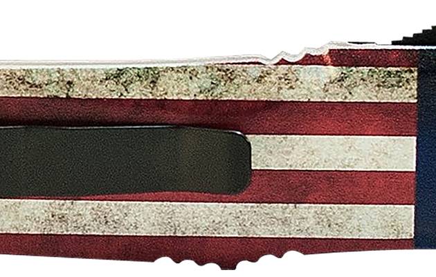 Templar Knife LBRF231 Gen II Betsy Ross Flag Large 3.50" OTF Tanto Plain Black Oxide Stonewashed 440C SS Blade, 5.25" Betsy Ross Flag Aluminum Handle Glass Breaker