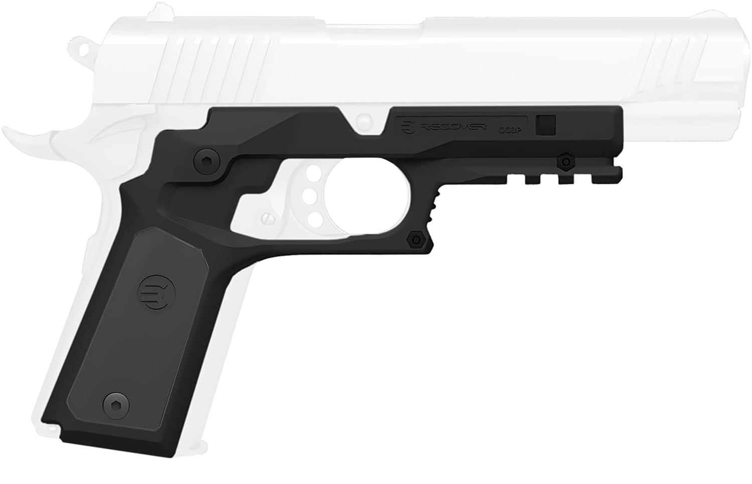 Recover Tactical CC3P0104 Frame Grip Black Polymer Frame with Interchangeable Black & Gray Panels for Standard Frame 1911