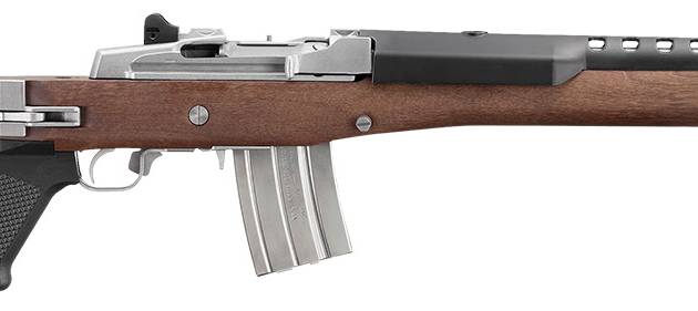 Ruger 5895 Mini-14  223 Rem/5.56 NATO 20+1 18.50" Matte Stainless Threaded Barrel, Matte Stainless Picatinny Rail  Receiver, Walnut/Stainless Wood Side Folding Side Folding Stock, Black Polymer Grip