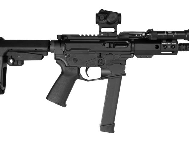 Shark Coast Tactical MNPCC00672 Midnight Bundle 9mm Luger 30+1 5" Threaded Barrel, Aluminum Receiver w/Picatinny Rail. M-LOK Handguard, Polymer SB Tactical SBA3 Brace, Vortex Crossfire Red Dot, Stream