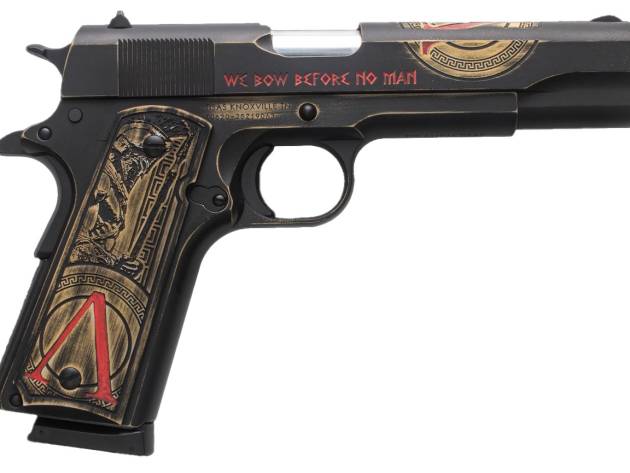 Tisas Arms 10100518AA1 1911 Spartan Full Size 45 ACP 7+1 5" Distressed Multi-Color Cerakote Serrated Slide & Carbon Steel Frame w/Beavertail, Aluminum Cerakote w/Engraving Grip