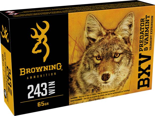 Browning Ammo B192302431 BXV Predator & Varmint 243Win 65gr Varmint Expansion Polymer Tip 20 Per Box/10 Case