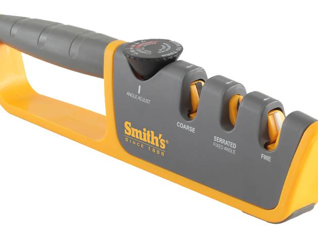 Smiths Products 50264 Adjustable Angle Pull-Thru Sharpener Hand Held Fine, Coarse Ceramic, Diamond Sharpener Rubber Handle Gray