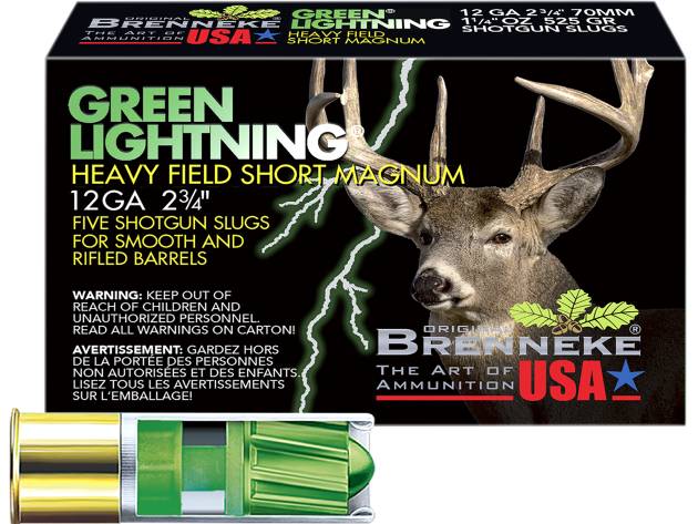 Brenneke SL122HFSGL Green Lightning Heavy Field 12Gauge 2.75" 1 1/4oz Slug Shot 5 Per Box/50 Case