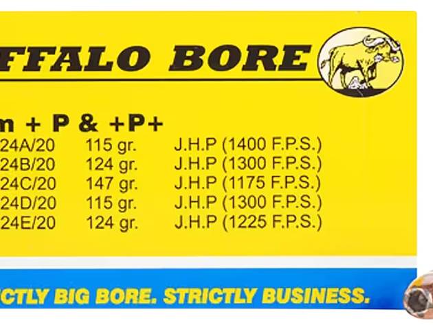 Buffalo Bore Ammunition 24C20 Personal Defense Strictly Business 9mmLuger +P+ 147gr Jacket Hollow Point 20 Per Box/12 Case