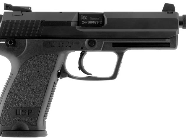 HK 81000349 USP Tactical V1 Full Size Frame 9mm Luger 10+1, 4.86" Black Steel Threaded Barrel, Black Serrated Steel Slide, Black Polymer Frame w/Accessory Rail, Black Polymer Grip, Right Hand