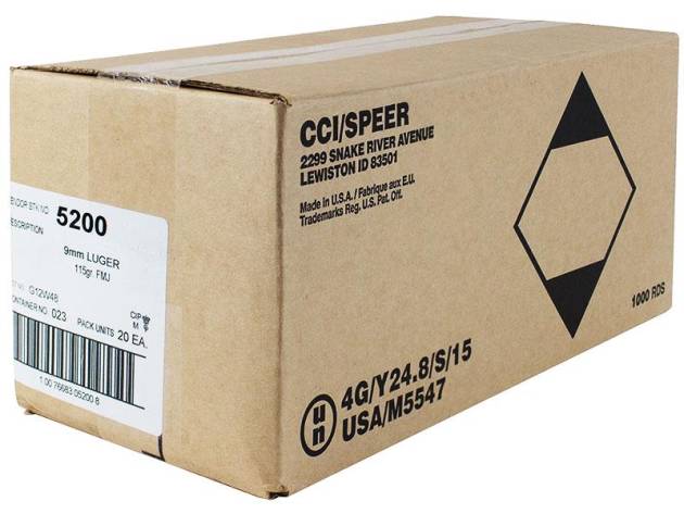 CCI Blazer Brass Handgun Ammunition 9mm Luger 115 gr. FMJ 1145 fps 1000/ct Case (20-50ct)