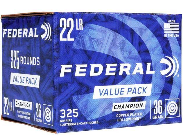 Federal Champion Rimfire Value Pack Ammunition .22LR 36gr CPHP 1260 fps 325/ct