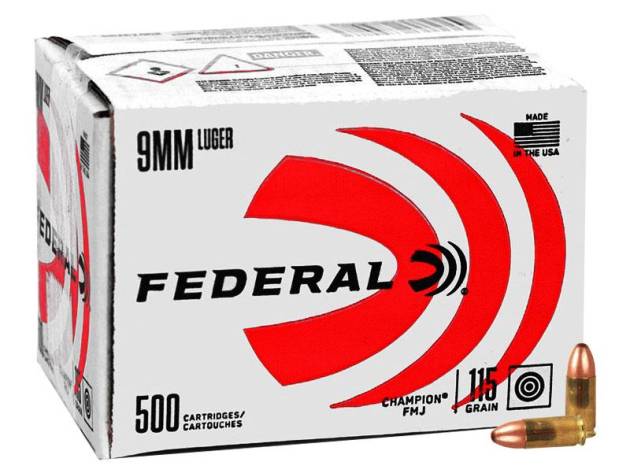 Federal Champion Training Handgun Ammunition 9mm Luger 115 gr FMJ 1125fps 500/ct (Bulk)