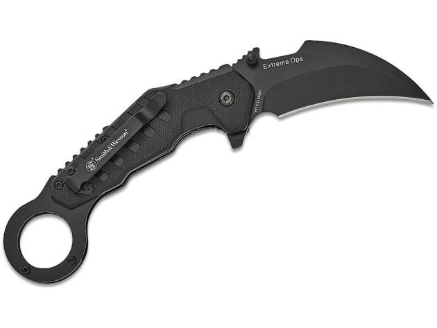 Smith & Wesson Extreme Ops Karambit Assisted Folding Knife 3" Hawkbill Blade Black