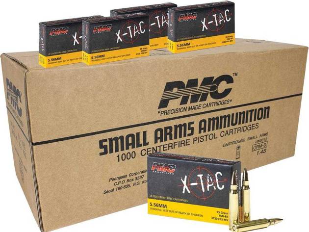 PMC X-Tac Rifle Ammunition 5.56X45 NATO 55 gr FMJBT 3120 fps 1000/ct