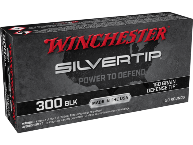 Winchester Silvertip Defender Rifle Ammunition .300 AAC Blackout 150 gr. Defense Tip 1900 fps 20/ct