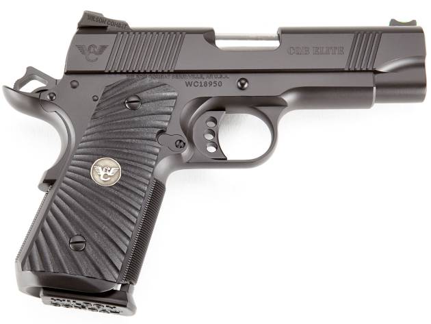 Wilson Combat CQBECP45 CQB Elite Compact Frame 45 ACP 7+1 4" Stainless Match Grade Barrel, Black Serrated Carbon Steel Slide, Black Armor-Tuff Carbon Steel w/Beavertail, Black G10 Starburst Grip
