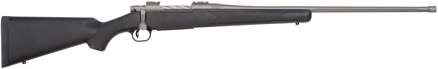 Mossberg 28135 Patriot Full Size 300 Win Mag 3+1 24" Stainless Cerakote Fluted Barrel, Stainless Cerakote Receiver Drilled & Tapped, Black Fixed Synthetic Stock, Right Hand