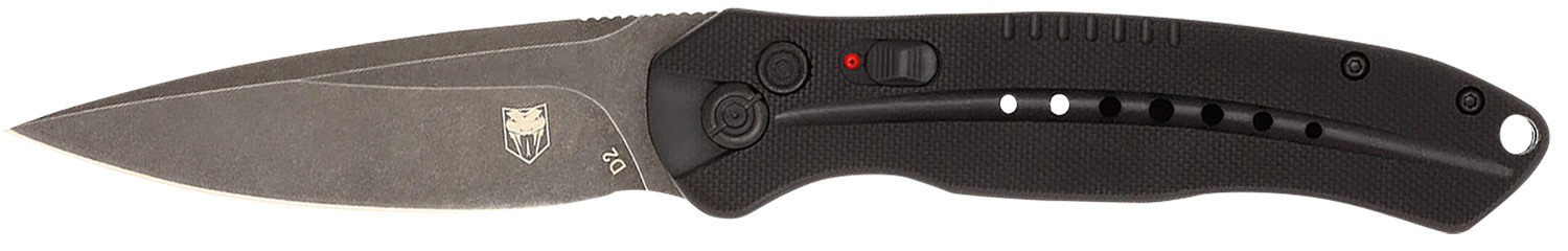 CobraTec Knives BLKDIABLOAUTO Diablo 3.50" Folding Black Stonewashed D2 Steel Blade, 4.75" Black Textured G10 Scales Handle