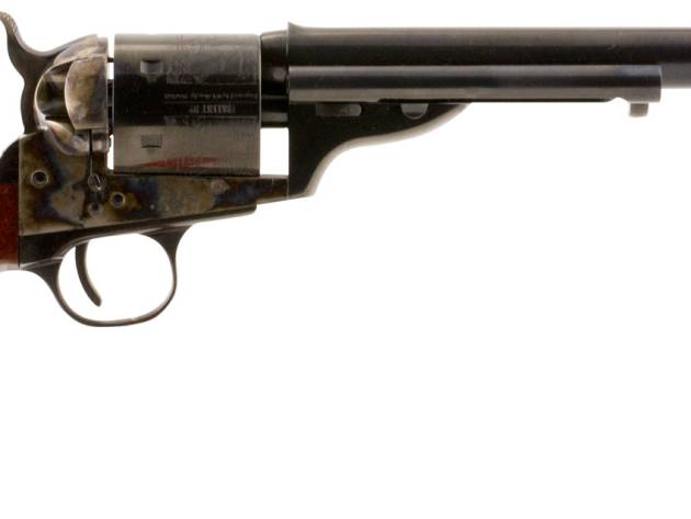 Taylors & Company 550695 1872 Open Top Uberti 38 Special 6 Shot 7.50" Blued Octagon Barrel, Blued Engraved Cylinder, Color Case Hardened Steel Frame, Walnut Army Style Grip, Exposed Hammer