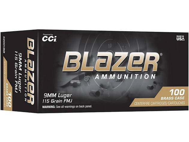 CCI Blazer Brass Handgun Ammunition 9mm Luger 115gr FMJ 1145 fps 100/ct