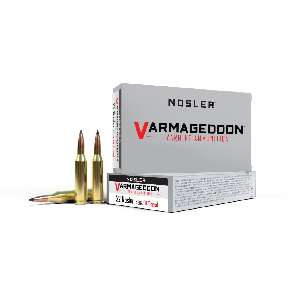 Nosler Varmageddon Rifle Ammunition 22 Nosler 53 gr FB Tipped 3450 fps 20/ct